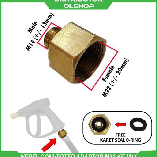 Sambungan Nepel Female M22 To Male M14 Adaptor Konverter Jet Cleaner