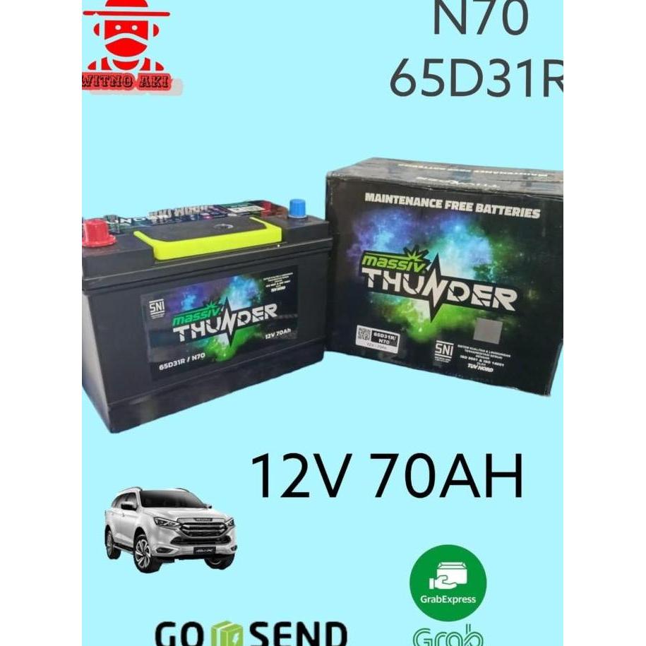Massiv thunder aki accu mobil kering 65d31r n70 battery 12v 70ah