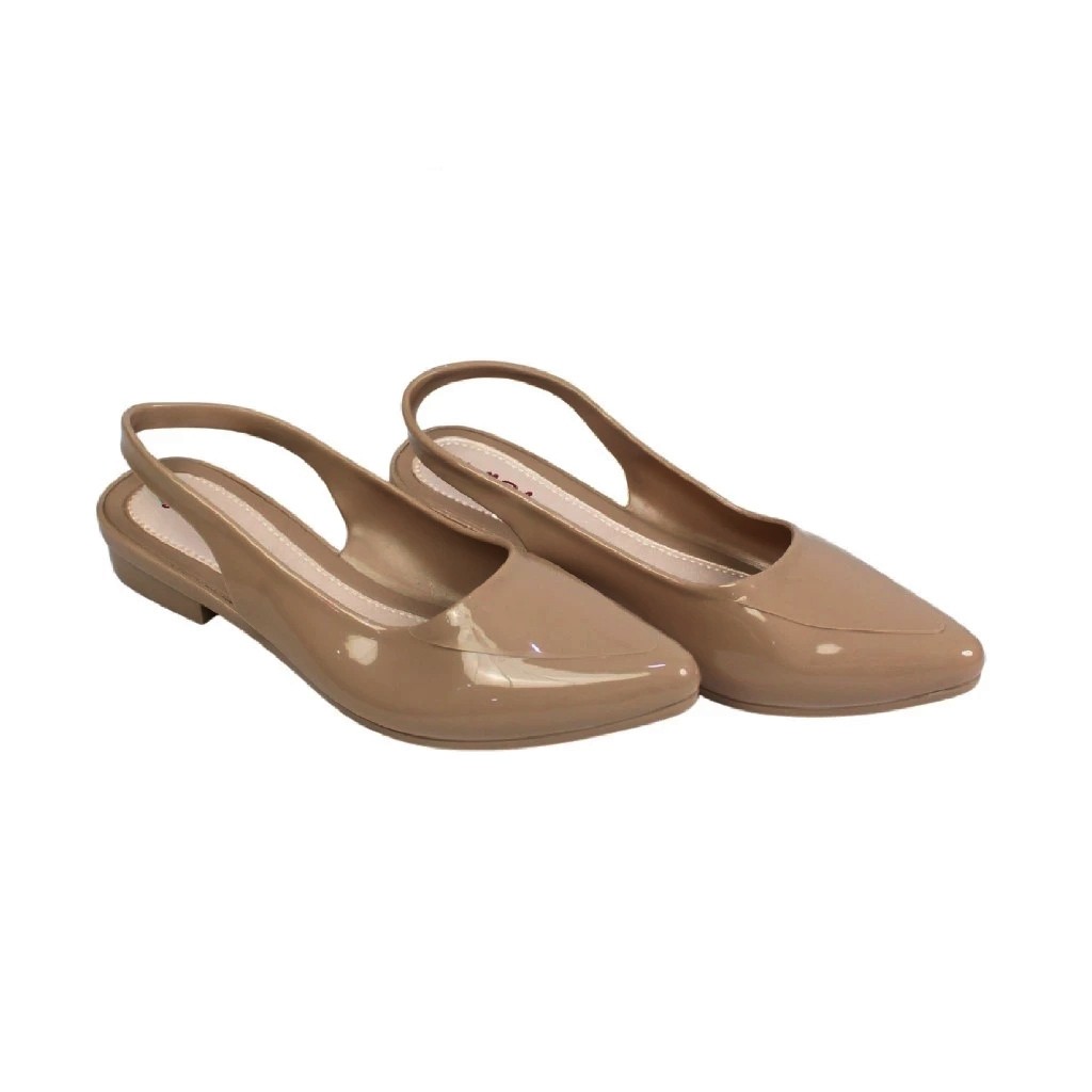 Sepatu Kerja Wanita Glossy Hitam Mewah Kekinian Flat Shoes Sendal Karet Jelly Melangkah Collection S