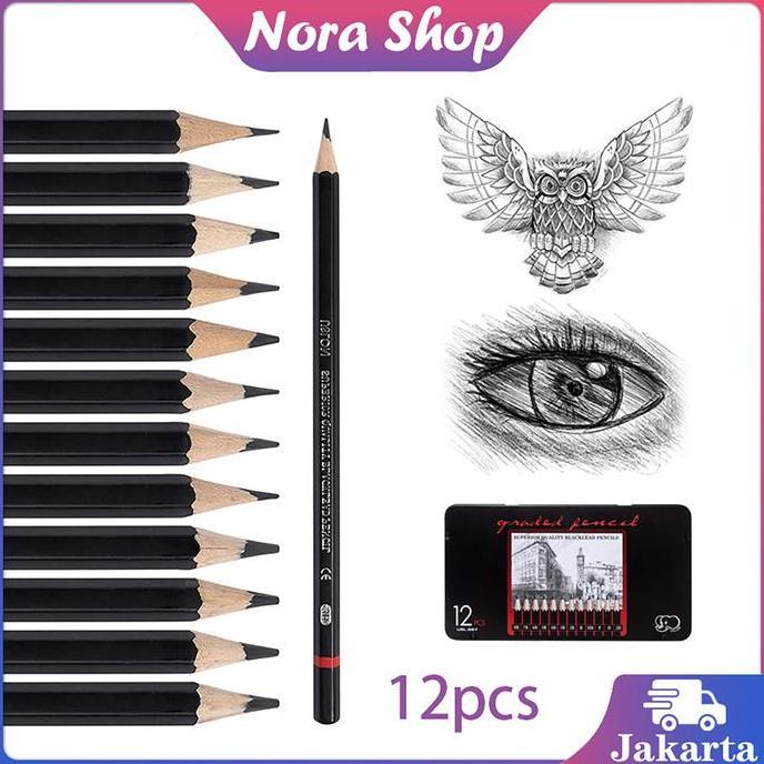 AWAYESH 12 Pcs Pensil Gambar Lengkap 1 Paket Pencil Set Drawing Pencil Set Pensil Sketsa Pensil Untu