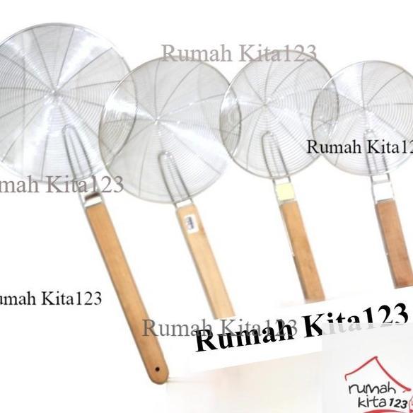 Saringan Minyak / Serok Minyak Stainless Gagang Kayu Saringan Besar