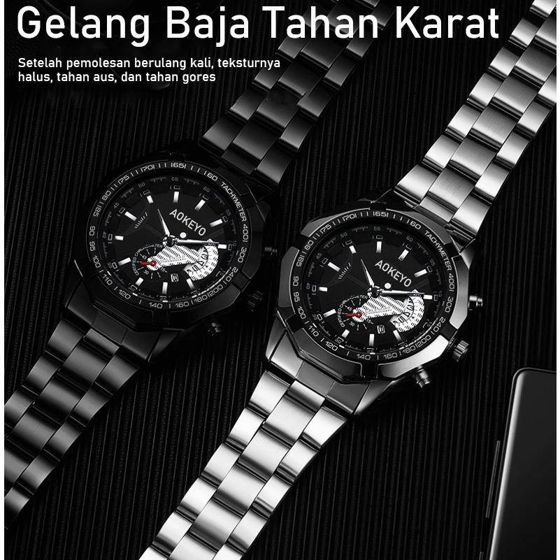 TERBARU Aokeyo S001 Jam Tangan Pria Anti Air Original Luxury Stainless Steel Jam Tangan Cowok Free B
