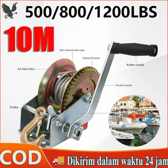 FOWERLEB COD500/800/1200LB Hand Winch 10M/Wire Rope Hand Winch Hand WinchHand Winch/Boat Winch/ /Wir
