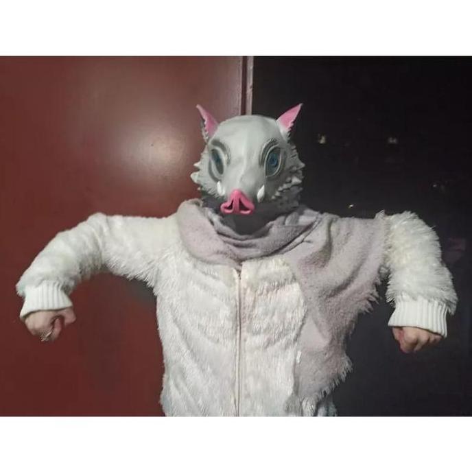 Topeng Bentuk Babi Hashibira Inosuke Bahan Latex Untuk Kostum Halloween
