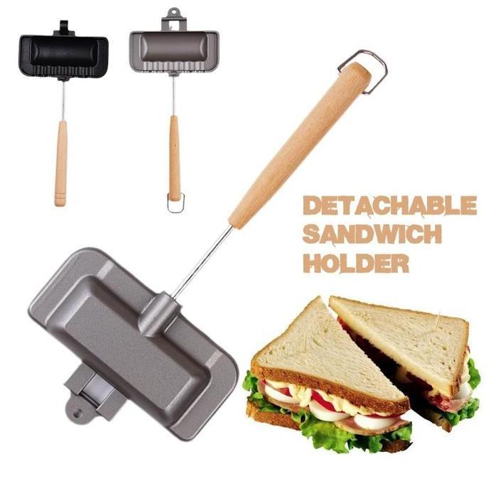 BAIAVY Wajan Sandwich Dua Sisi Wajan Panggangan Lipat Anti Lengket Wajan Untuk Roti Bakar Roti Pangg