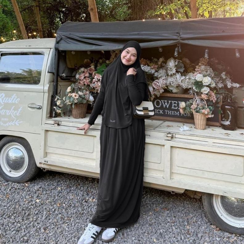 Super Deal Gamis Naoura Syar'I Set Khimar Jersy Sepandex Premium - Fashion Muslim Wanita Ukuran Jumb