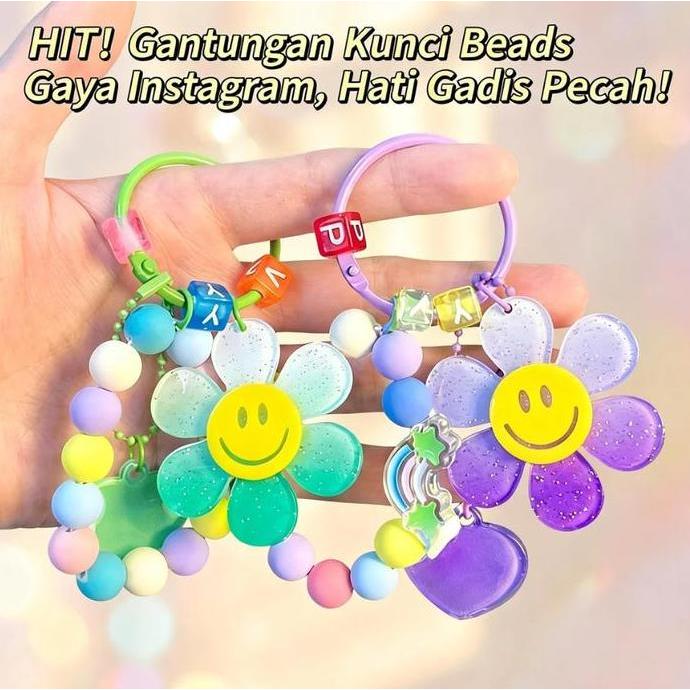 BAIAVY Anggrek Aksesoris Gantungan Kunci Bunga Matahari Kreatif Warna-warni Liontin Rantai Bola Beri