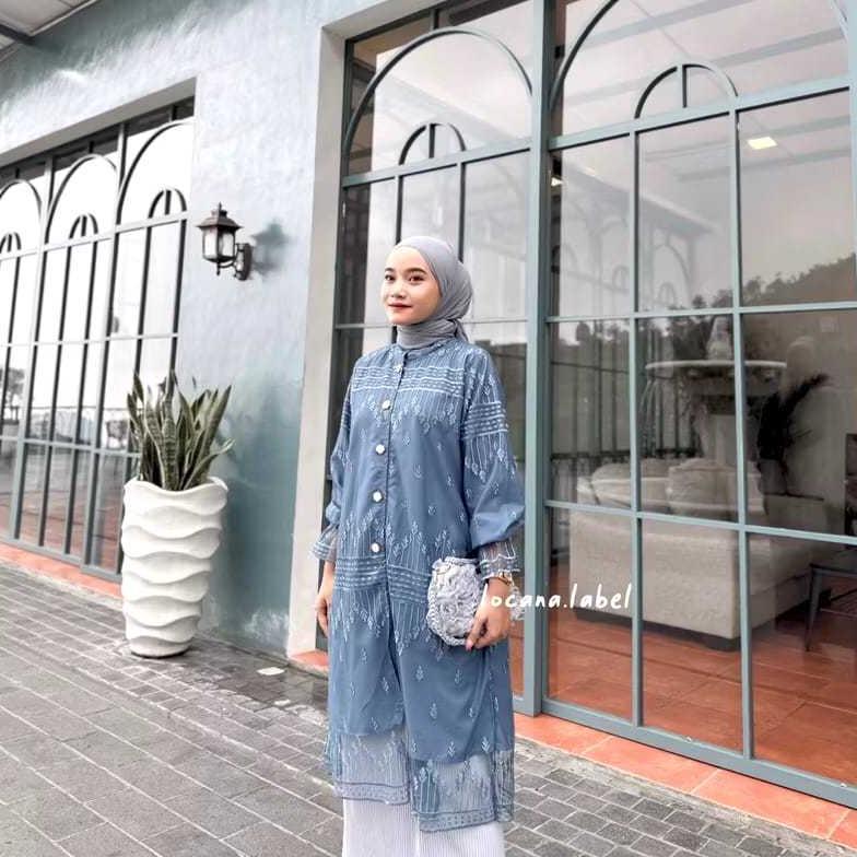 HEMAT Aluna Long Tunik Busui Friendly Tunik Brokat-Atasan Wanita