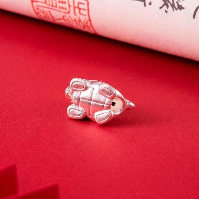 [999 Perak Murni] Gelang Liontin Kura-kura Naga Perak Sterling S999, Aksesori DIY Gelang Tenun, Mani