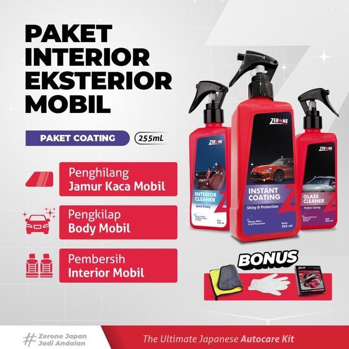 TERBARU - ZERONE Paket Coating - Anti Jamur Kaca, Pembersih Interior & Pengkilap Cat Mobil Efek Daun