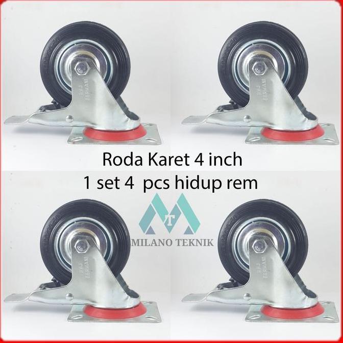 SUPER DEAL - Roda Troli 4 inchi 1set(4Hrem) Roda Karet/Etalase/Gerobak/Trolley 4inchi