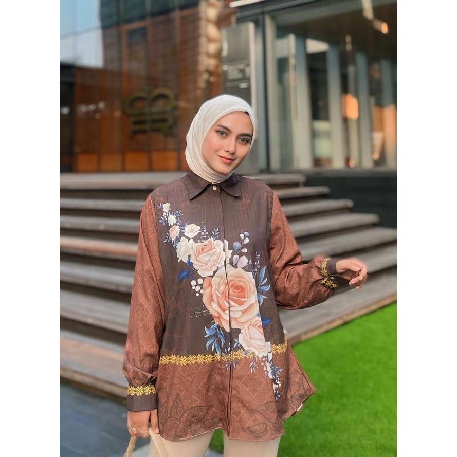 Audrey Shirt Kemeja Audrey Shirt Kemeja Wanita Fashion Marbella Printing Baju
