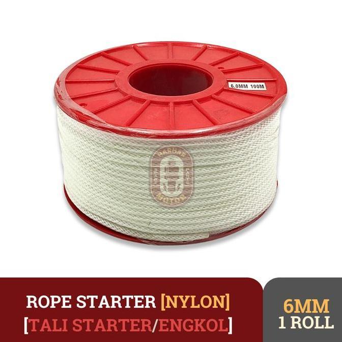 BERKUALITAS - TALI STARTER 6MM NYLON IMPORT 1 ROLL 100M ROPE STARTER NYLON IMPORT 6MM 1 ROLL 100M