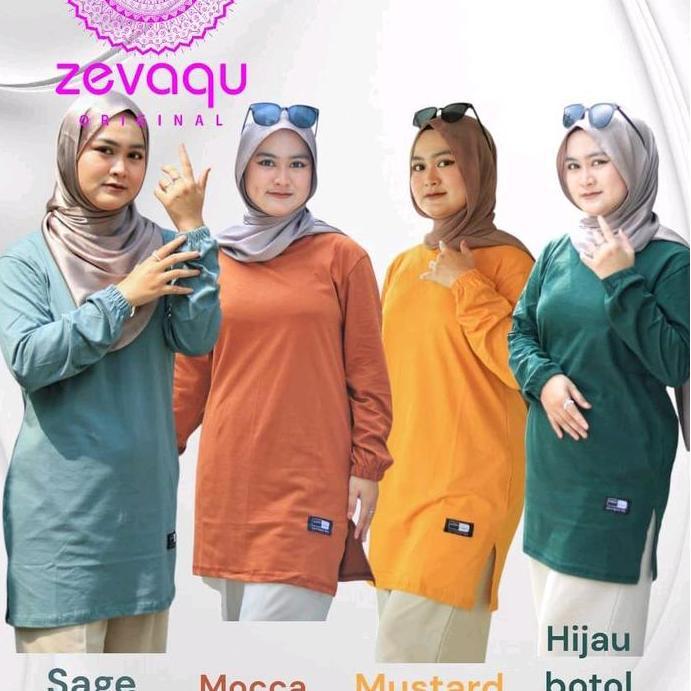 produk asli bisa cod kaos tunik wanita polos bisa untuk seragaman - lengan panjang bahan katun combe