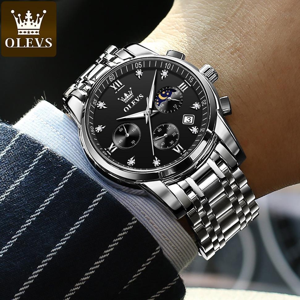 FAST DELIVERY OLEVS Jam Tangan Pria Anti Air Original Stainless Steel Chrono Aktif Cowok Luminous Ka