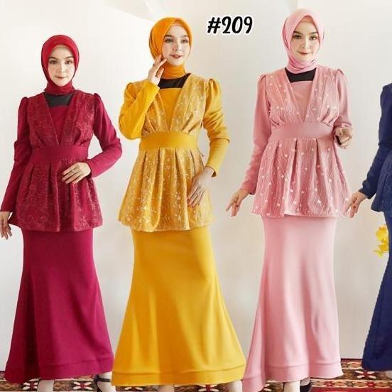 New #209, Gamis  Duyung Bahan Scuba Polos Kombinasi Tile Bordir Maxi  Muslim  Mewah  Wanita Pesta Dr