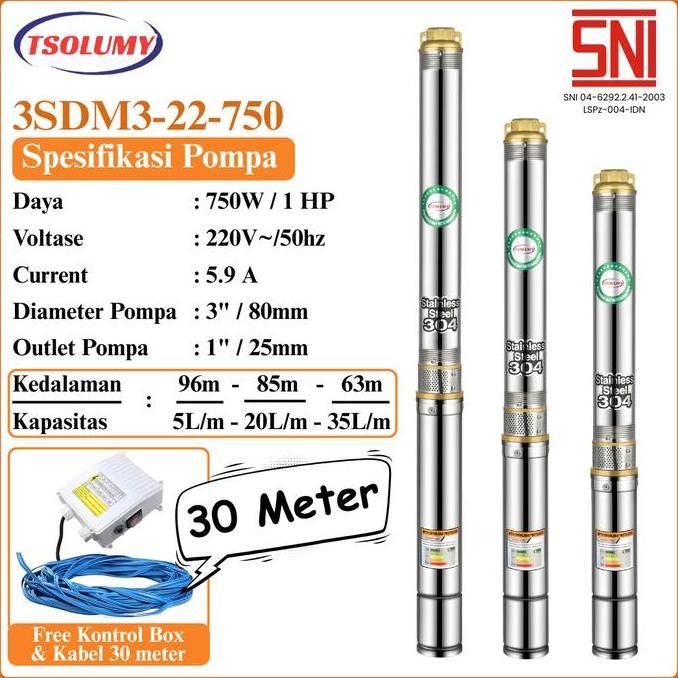 Tsolumy Pompa Air Satelit 3Sdm Series 2501100 Pompa Sumur Dalam Stainless Steel 304 Pompa Sumur Bor