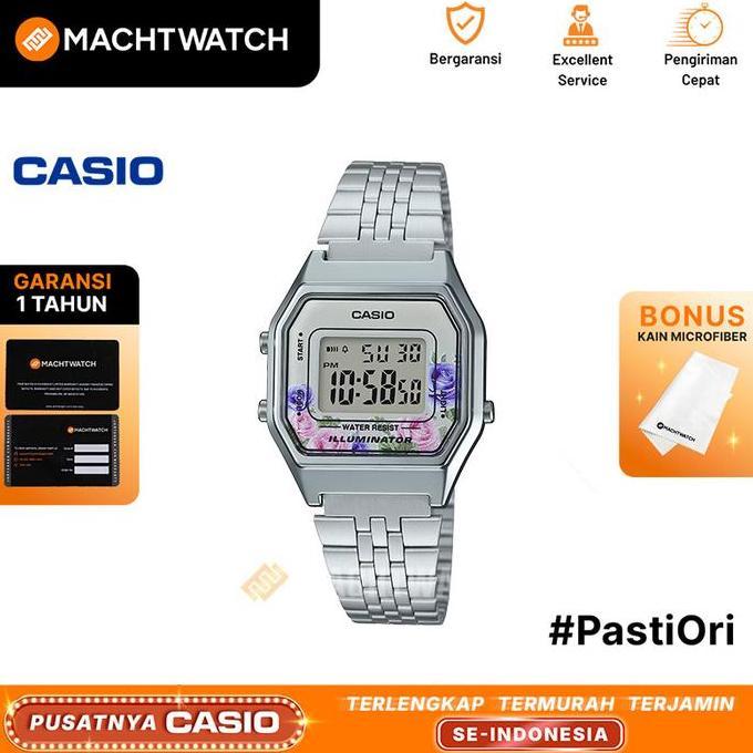 Jam Tangan Wanita Analog Casio Standard LA680WA-4CDF LA680 LA680W Flower Design Stainless Steel Band