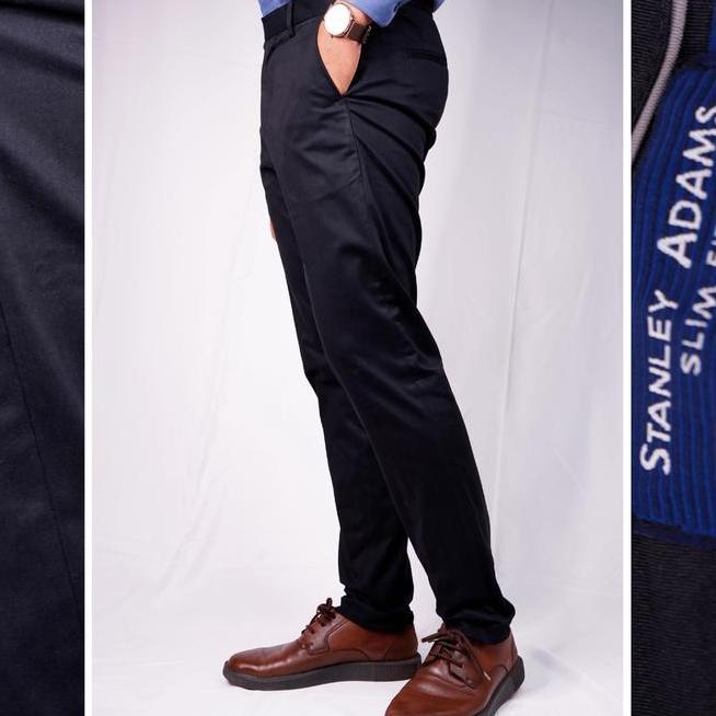 Stanley Adams Celana Stanley Adams Celana Chino Hitam Pria Stretch Slim Fit