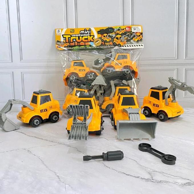 Promo DIY Kontruksi Bongkar Pasang Isi 4 Excavator Capit buldozer drill puzzle mainan edukasi Diskon