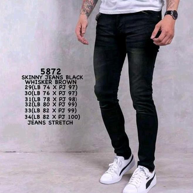 Celana Jeans Pria Celana Jeans Pria Skinny Biru Hitam Stretch Karet Melar Premium