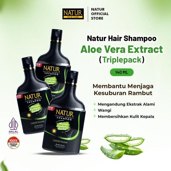 Natur Triple Natur Haircare Shampoo Aloe Vera 140 ml - Paket Triple Sampo Menebalkan 3 pcs Melebatka