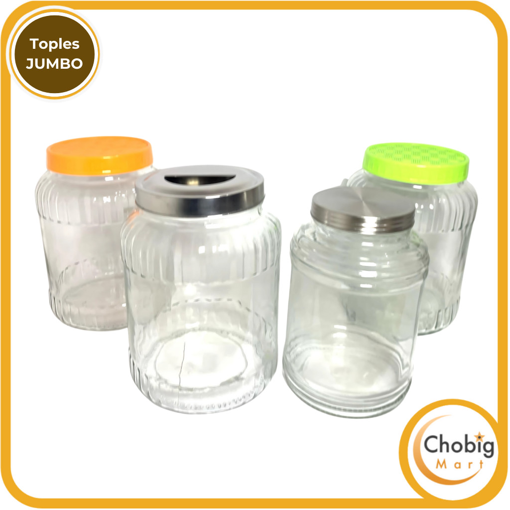 Chobig Toples Kaca Besar Jumbo 3.5L 3500Ml 5L Wadah Tutup Kerupuk Stoples Tempat Simpan Obat