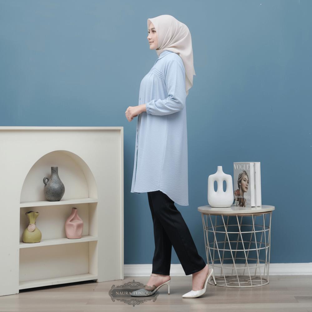 Garansi ( Jumbo ) Kaisa Tunik Polo Linen Kemeja Long Tunik Atasan Wanita Ld 110-130 By Naura Tunique