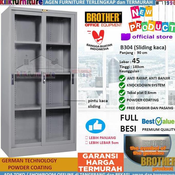 B 304 Brother Lemari Kantor Sliding 2 Pintu Kaca