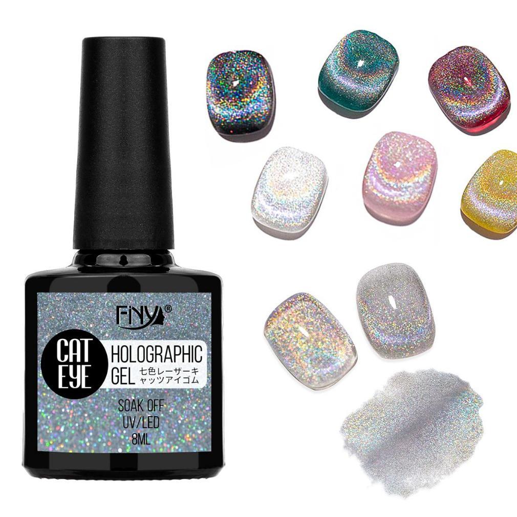 FINY HOLOGRAM GEL CAT EYE GEL POLISH RAINBOW / FNY KUTEK GEL PELANGI SILVER CAT EYE