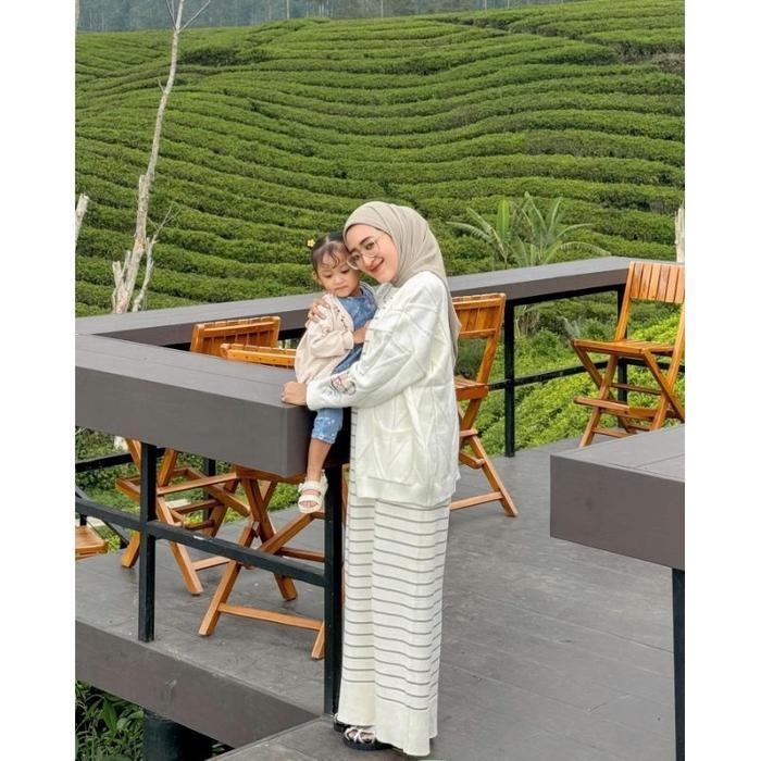 Bisa Cod - Long Dress Rajut Wanita Basic Inner Span Strip Tanpa Lengan - 2 Ukuran Casual Garis