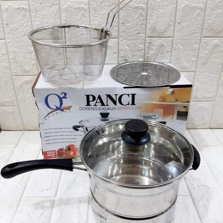 Deep Fryer Pan 22Cm Multifungsi 3 In 1 / Panci Kukus Goreng Rebus Serbaguna / Panci Korea / Panci Q2