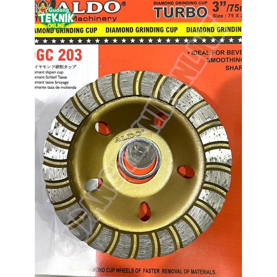Diamond Grinding Wheel Cup 3" ALDO 203 TURBO MANGKOK CUP / Mata Gerinda Poles Granit Granite Beton B