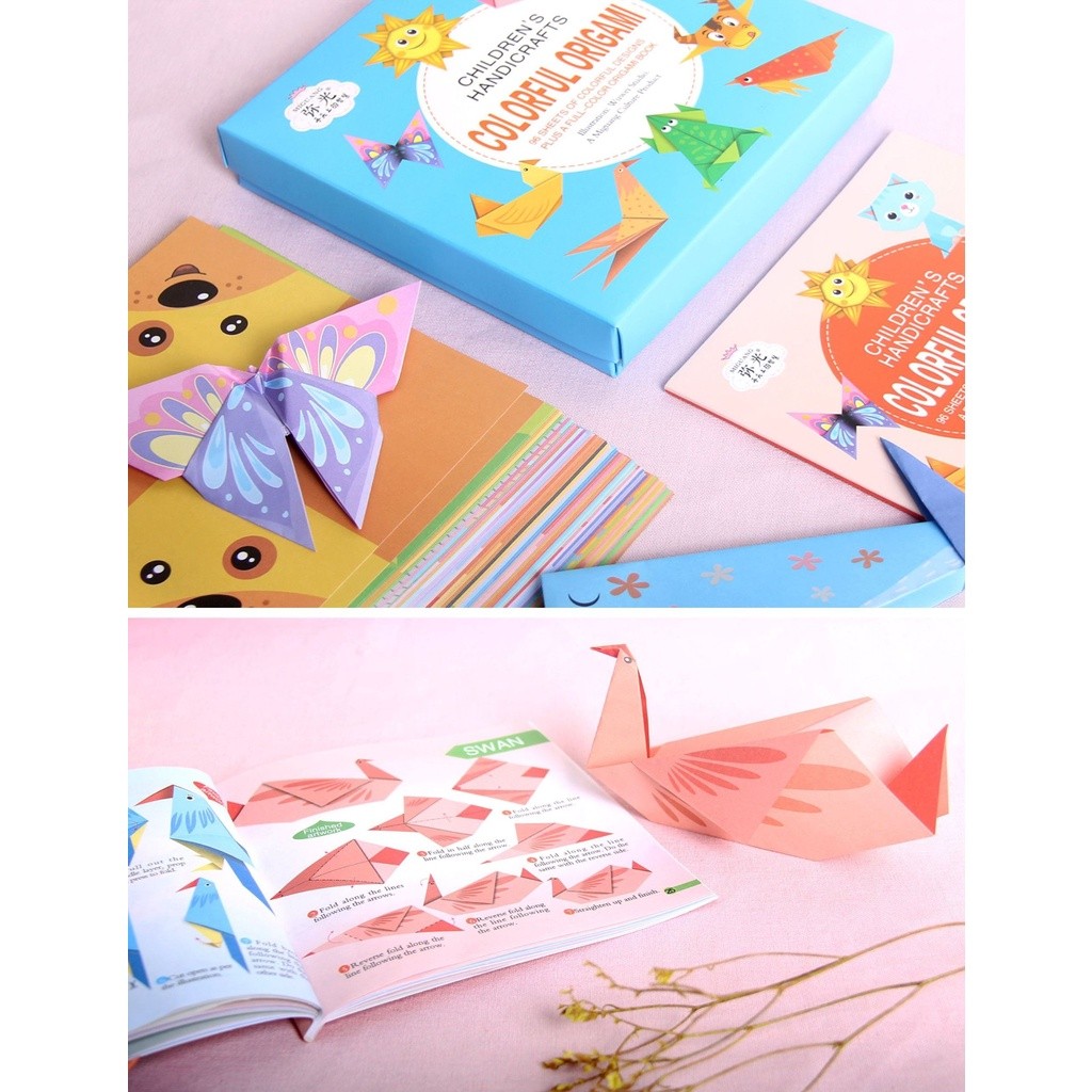 Mainan Origami 3D Anak - Kertas Lipat Origami - Kertas Origami - Colorful Origami English Version 96