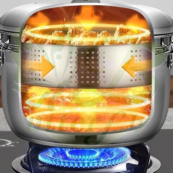 Omicko Panci Kukusan Tutup Kaca Ukuran Besar Panci Kukus 2 Susun Panci Kukus Stainless Steel Dandang