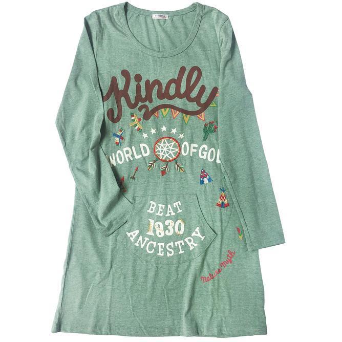 Dress Tunik Kaos Dress Tunik Kaos Hijau Hijau Abu Putih Lengan Panjang Print