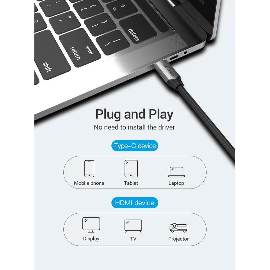 READY Vention Kabel Type C to HDMI HP ke Monitor TV Thunderbolt Premium