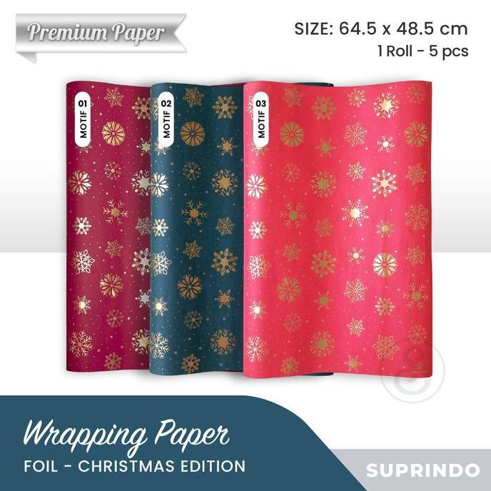 Avvolgere- (5 Lembar) Premium Kertas Kado Natal Foil Snowflakes
