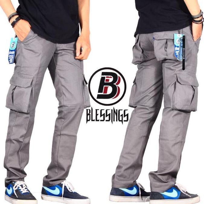 Blessings Celana Cargo Panjang Pria Warna HITAM Celana Gunung Security PDL Katun Twill Polos Nyaman 