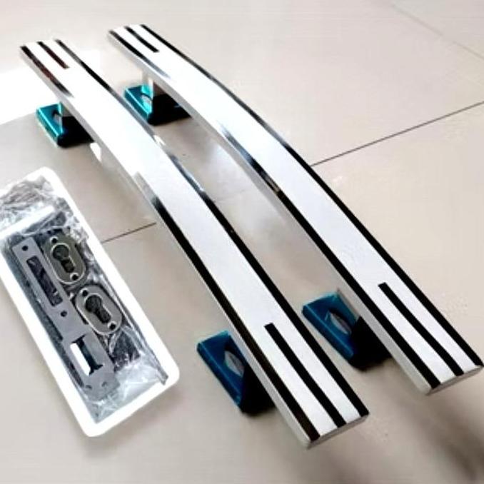 2pcs handle pintu rumah minimalis model sabit set kunci // gagang pintu rumah stainless set kunci