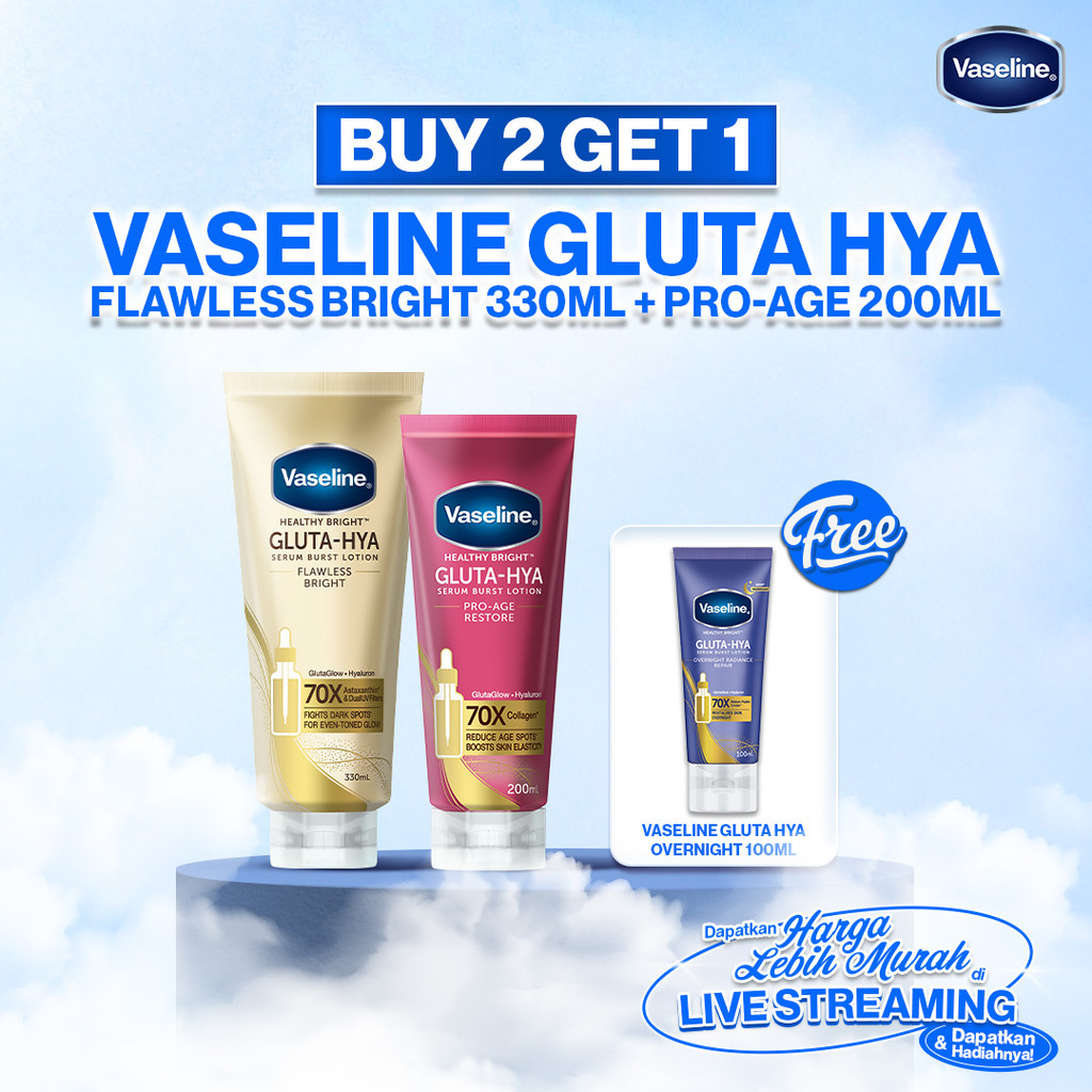 [BUY 2 GET 1] Buy Vaseline Gluta Hya Flawless Bright 330ml and Vaseline Gluta Hya Pro Age 200ml FREE