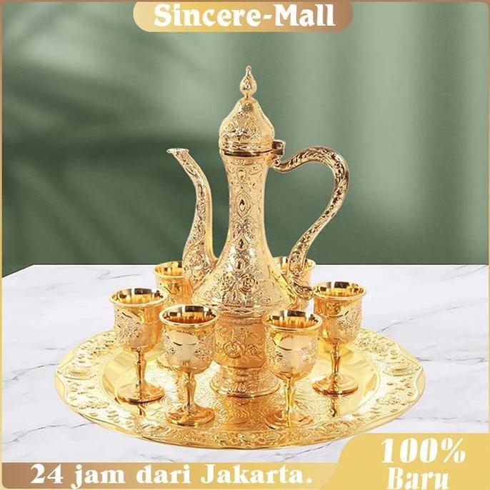 EZESJIT Satu Set Teko Arab / 8 Buah Set Teko Arab Aladin Set Piala Emas / Set Teko Eropa / Dekorasi 