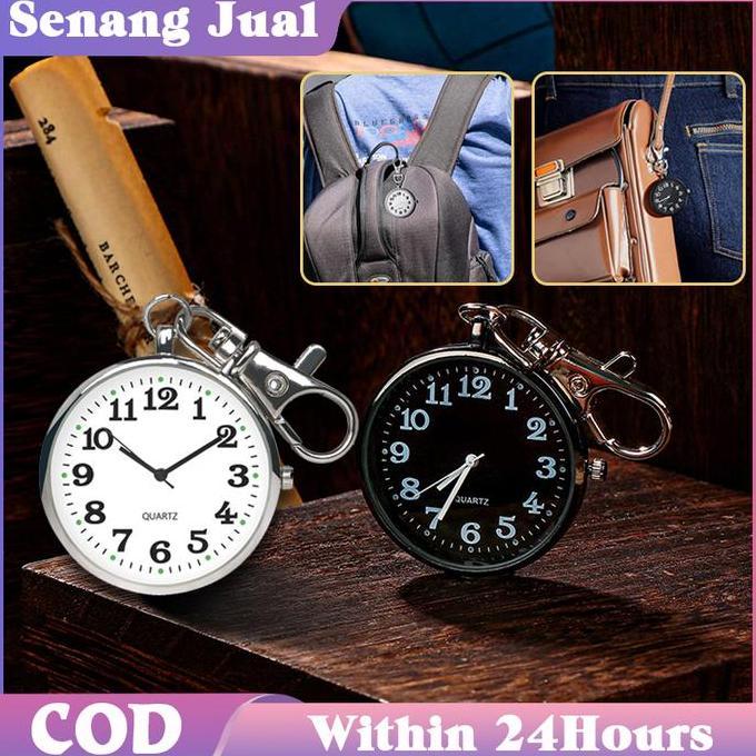 EZESJIT Jam Saku Gantungan Kunci Quartz Analog Dial Bulat Simple Portable Jam Saku Digital