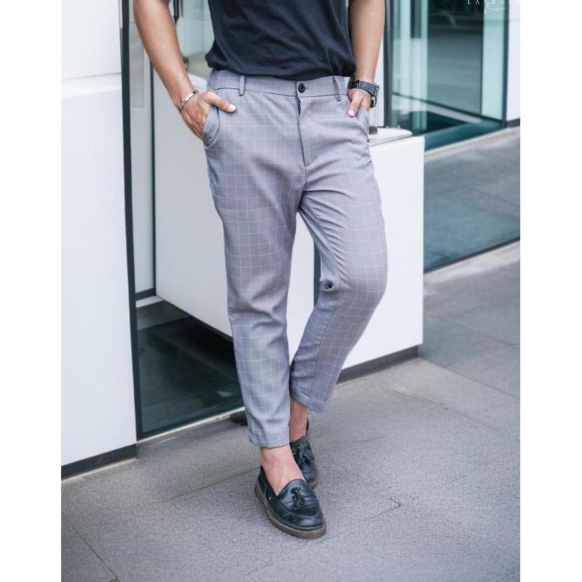 Hailuk Ankle Pants Hailuk Ankle Pants Tartan Abu Celana Panjang Slimfit Pria
