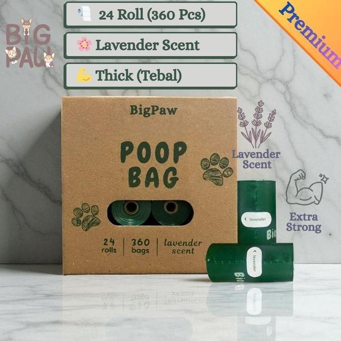 BigPaw Poop Bag Thick Tebal Lavender Scent 360 pcs | 24 roll | Anabul Poop Bag | Plastik Diaper | Pl