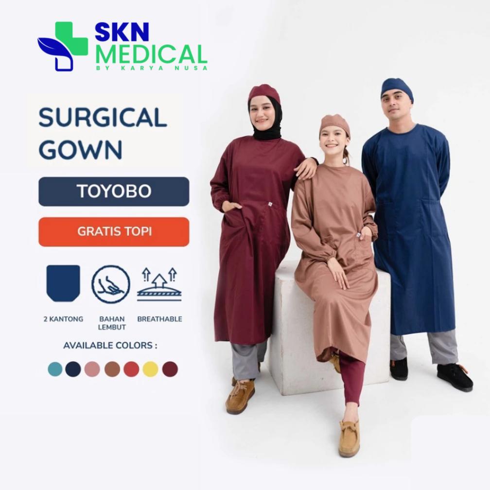 [SKN Medical] Surgical Gown Operasi Premium Set Topi Baju OK Dokter Perawat Katun Toyobo Original Se