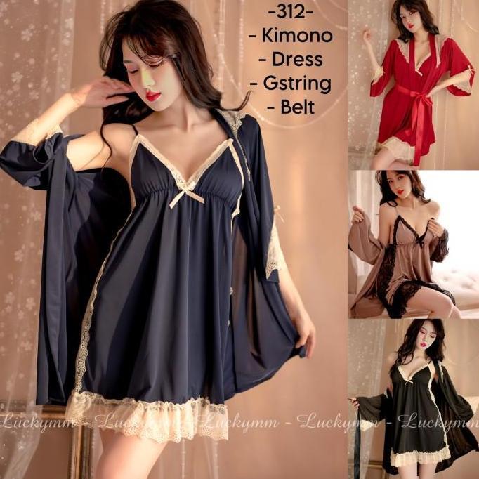 WINTURY Sexy Lingerie Kimono Wanita Baju Tidur Sexy Lingerie Kimono2in1 312
