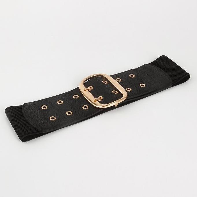 Belt ikat pinggang Wanita Sabuk Fashion Wide Obi Elastis Waist DOTBELT Besi Hitam Karet Karet