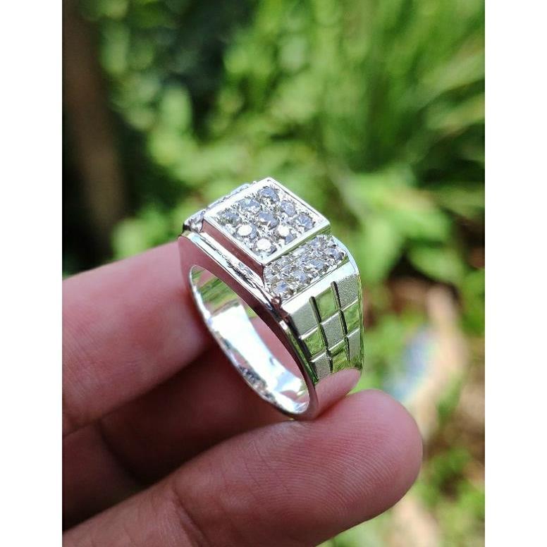 NEW cincin berlian pria cincin cowok full berlian banjar cincin silver handmade natural diamond cinc