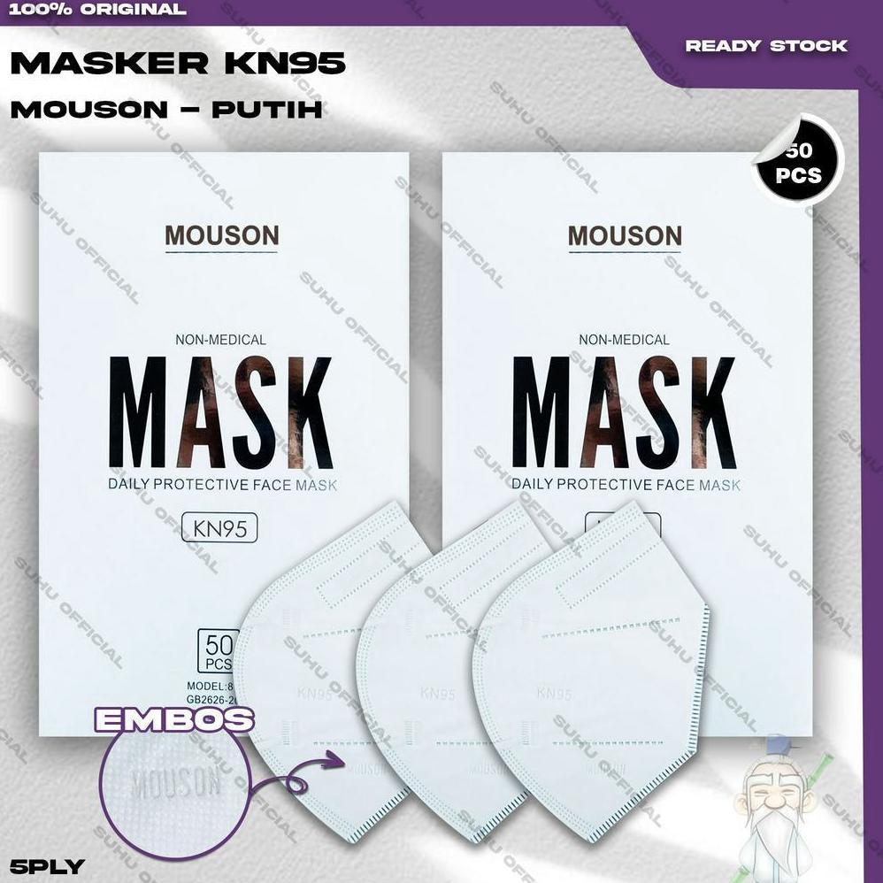 Masker KN95 MOUSON 5Ply isi 50Pcs Warna Putih White KN 95 5 Ply Earloop Surgical Mask terlaris